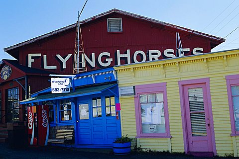 Old wooden buildings, Oak Bluffs, Martha's Vineyard, Massachusetts USA