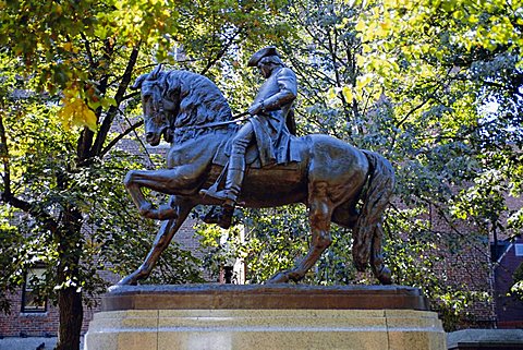 Statue of Paul Revere near Old North Church, Boston, Massachusetts, USA