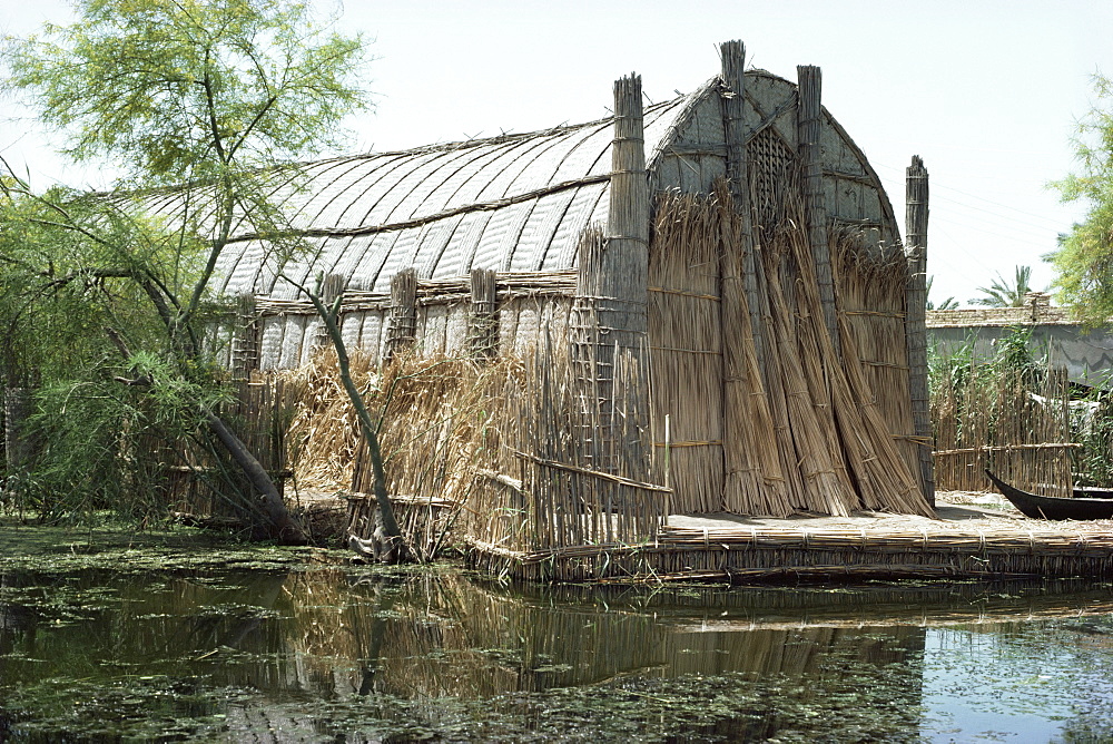 Reed houses, photograph taken in 1982, Shobaish, Marshes, Iraq, Middle East