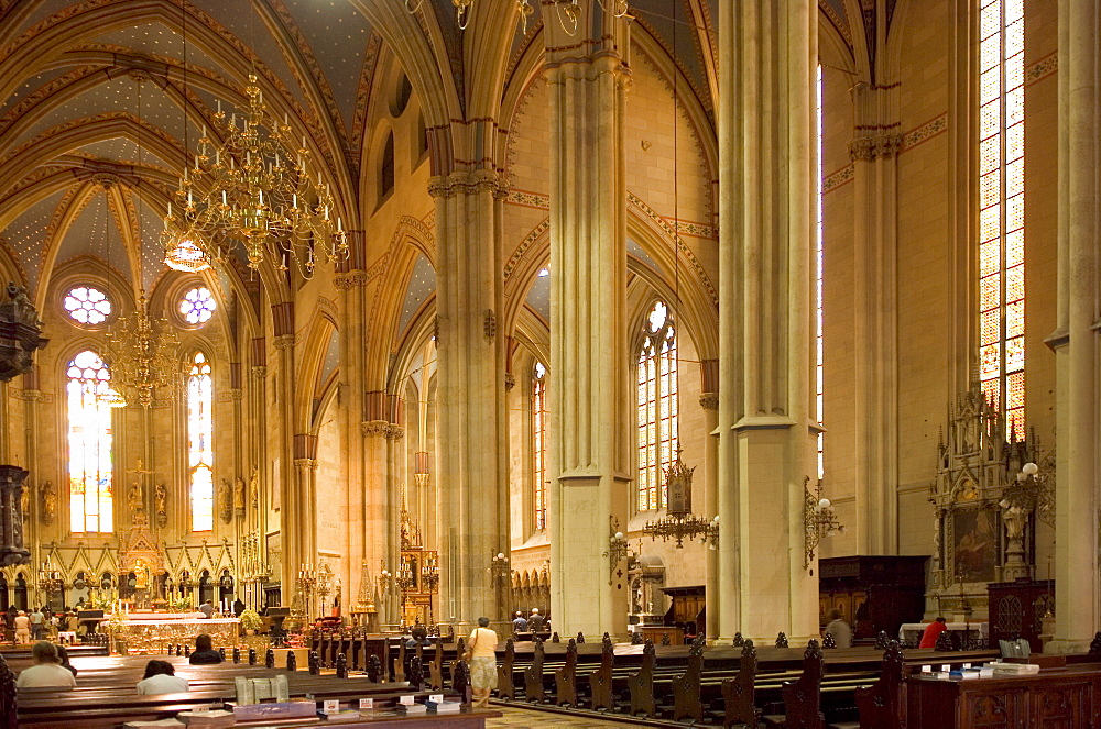 Central nave of the Neo Gothic Cathedral of St. Stephen, Zagreb, Croatia, Europe