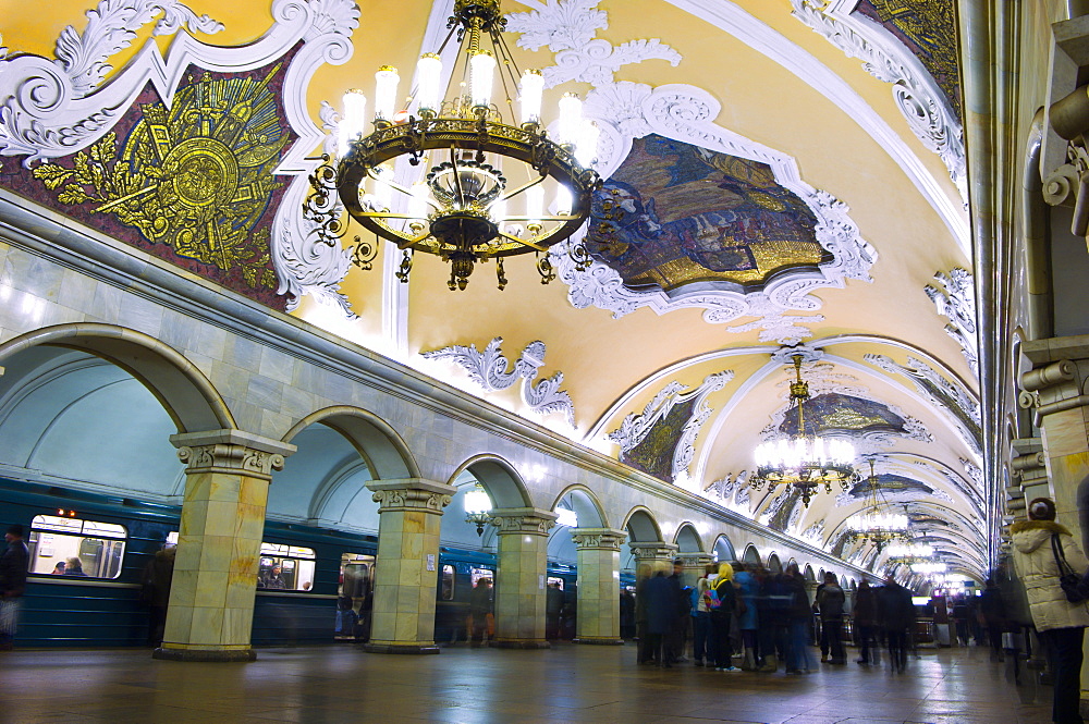 Interior of Komsomolskaya Metro Station, Moscow, Russia, Europe