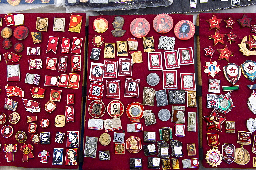 Souvenir badges of the Soviet Republic communist era, Moscow, Russia, Europe