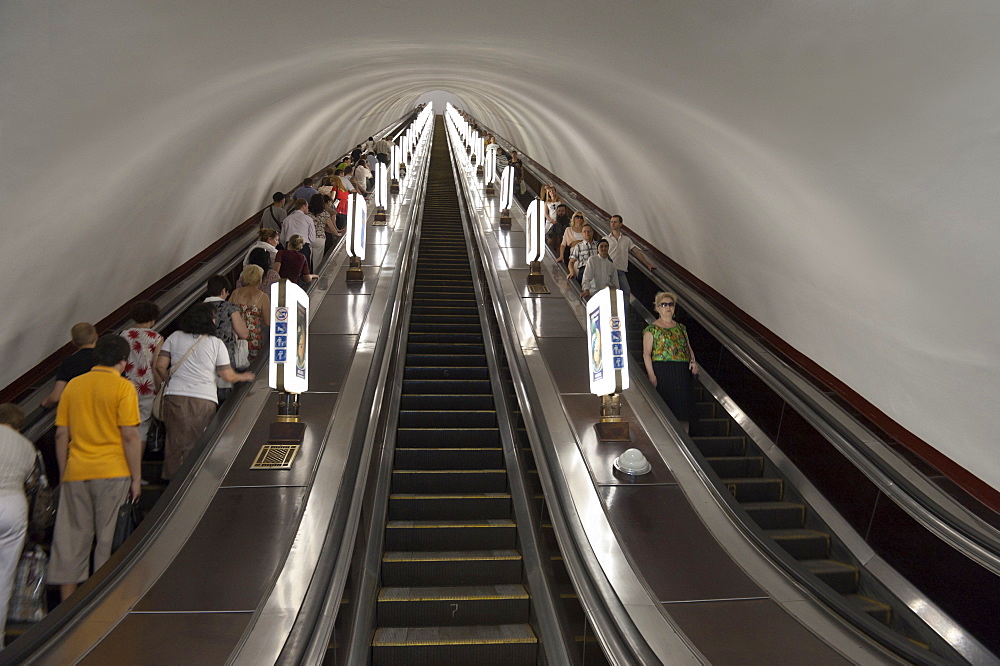 Metro escalator, Kiev, Ukraine, Europe