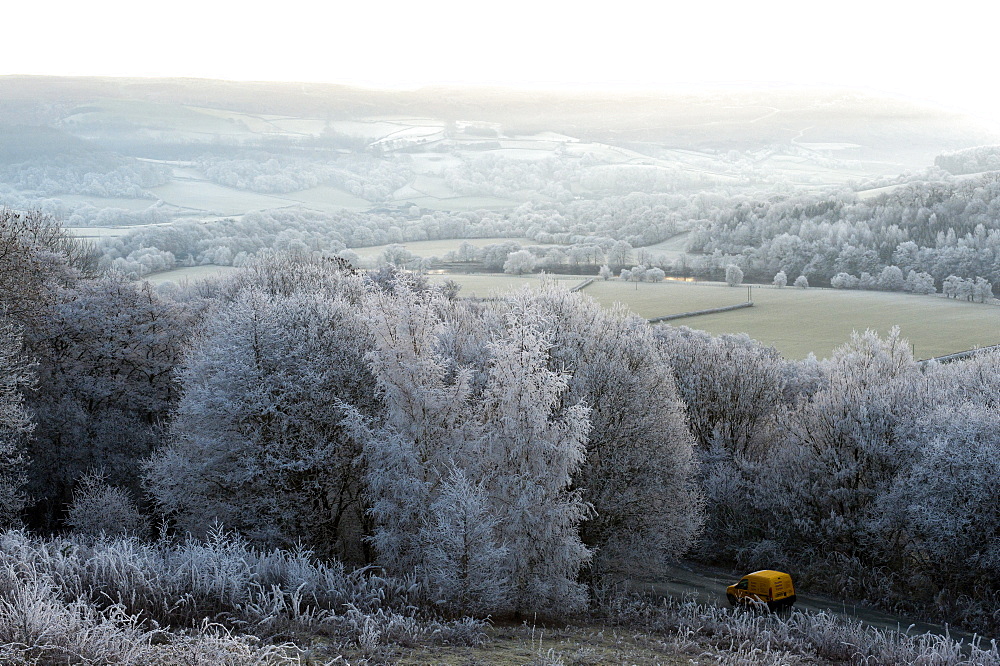 Frosty landscape, Powys, Wales, UK.