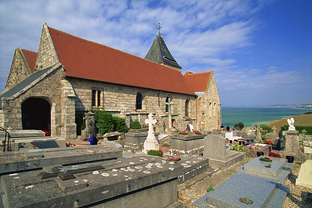 Sailors' cemetery and 11th century church, Varengeville sur Mer, Haute Normandie, France, Europe