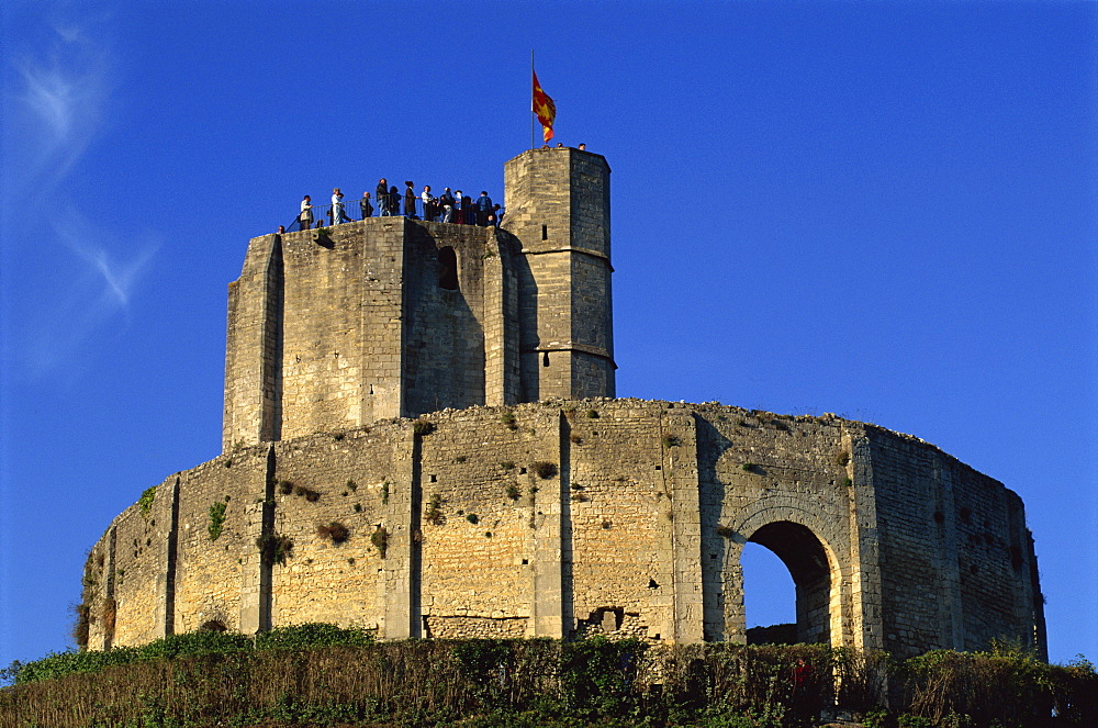 Exterior of Gisors Castle with visitors on battlements, Haute Normandie (Normandy), France, Europe