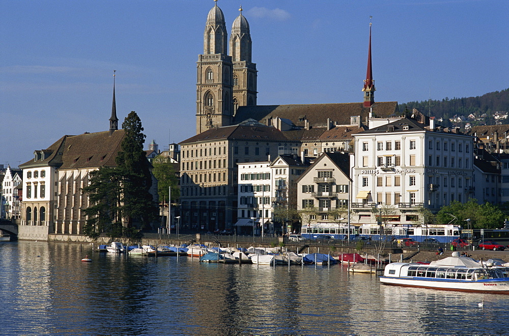 Cathedral and Limmat River, Zurich, Switzerland, Europe