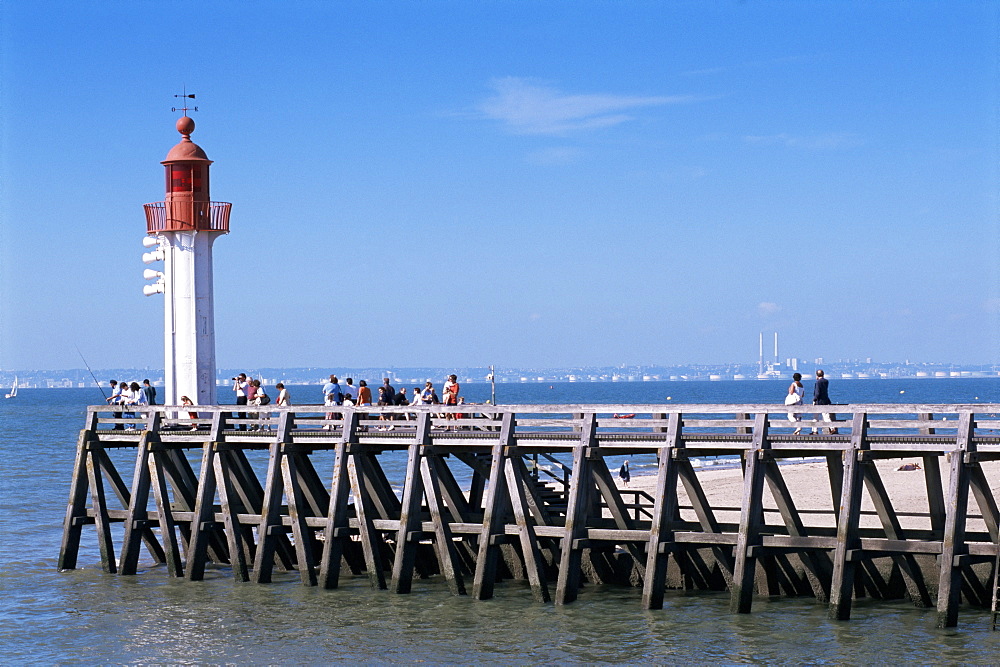 Jetty and lighthouse, Trouville, Basse Normandie (Normandy), France, Europe