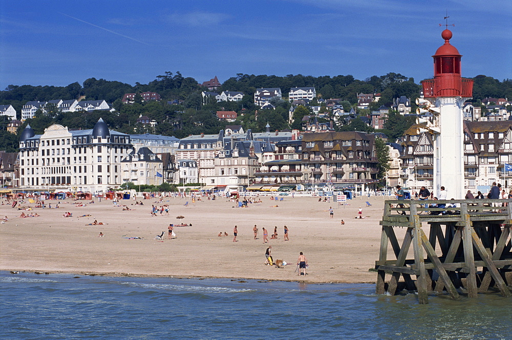 Lighthouse and pier, Trouville, Basse Normandie, France, Europe