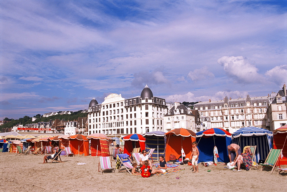 Beach tents on the beach, Trouville, Basse Normandie (Normandy), France, Europe