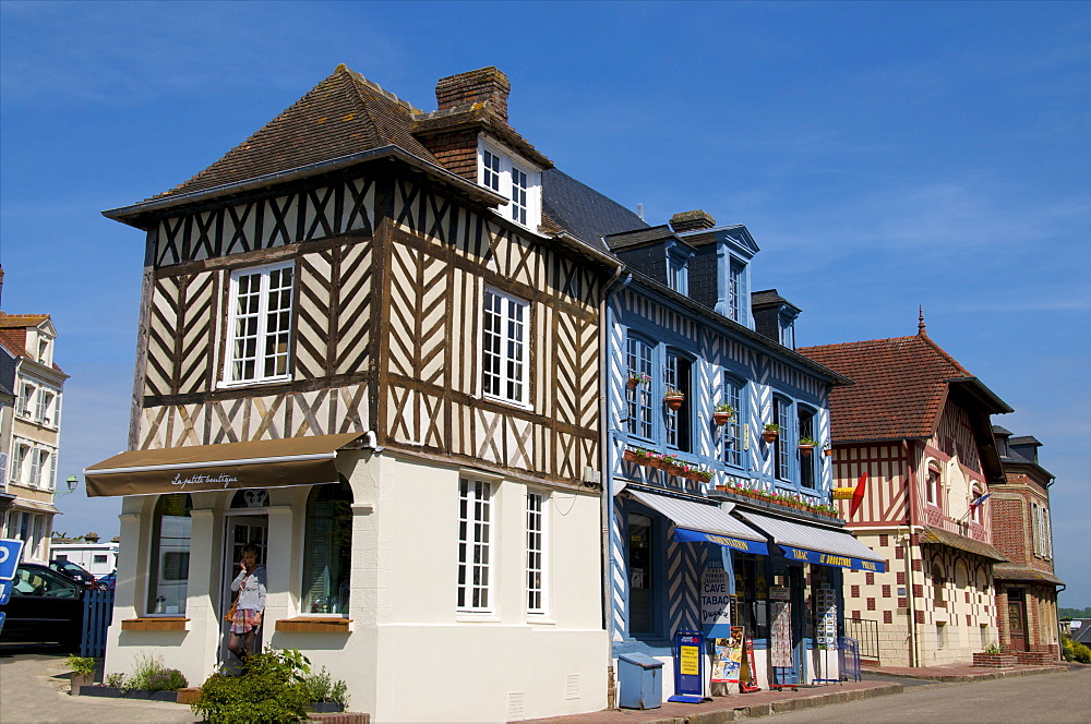 Typical Norman half timbered houses, Beaumont en Auge, Calvados, Normandy, France, Europe