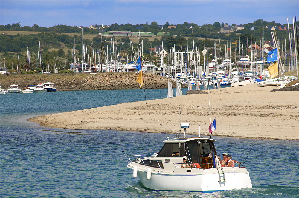 Marina harbour and boat, Barneville Carteret, Cotentin, Normandy, France, Europe