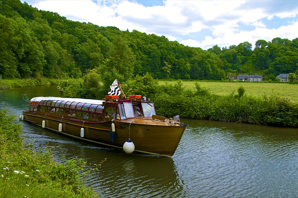 Tourist boat on River Rance, Dinan, Brittany, France, Europe