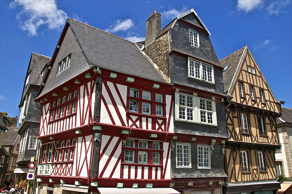 Medieval half timbered houses, old town, Morlaix, Finistere, Brittany, France, Europe 