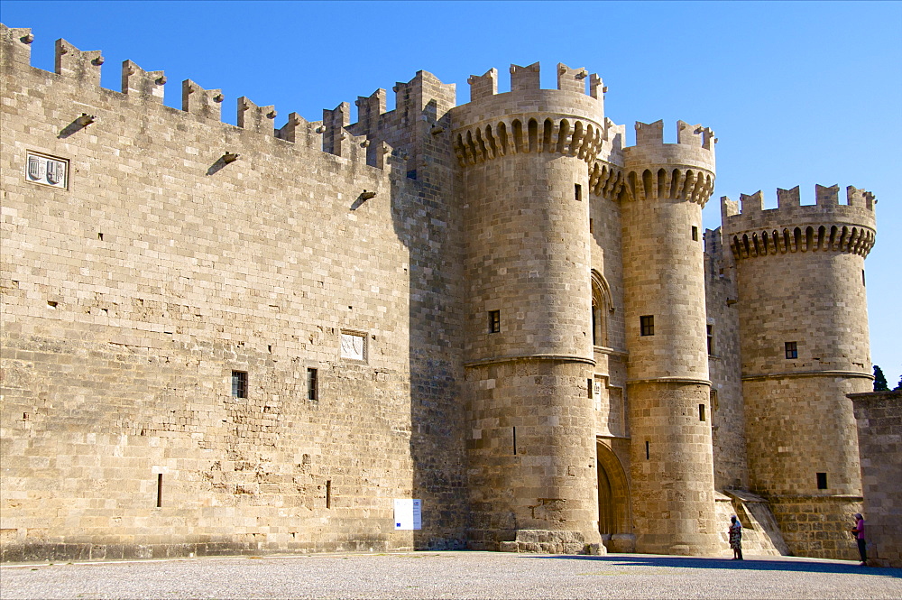 Entrance gate and towers, Palace of the Grand Master, Rhodes, Rhodes island, Greek Islands, Greece, Europe