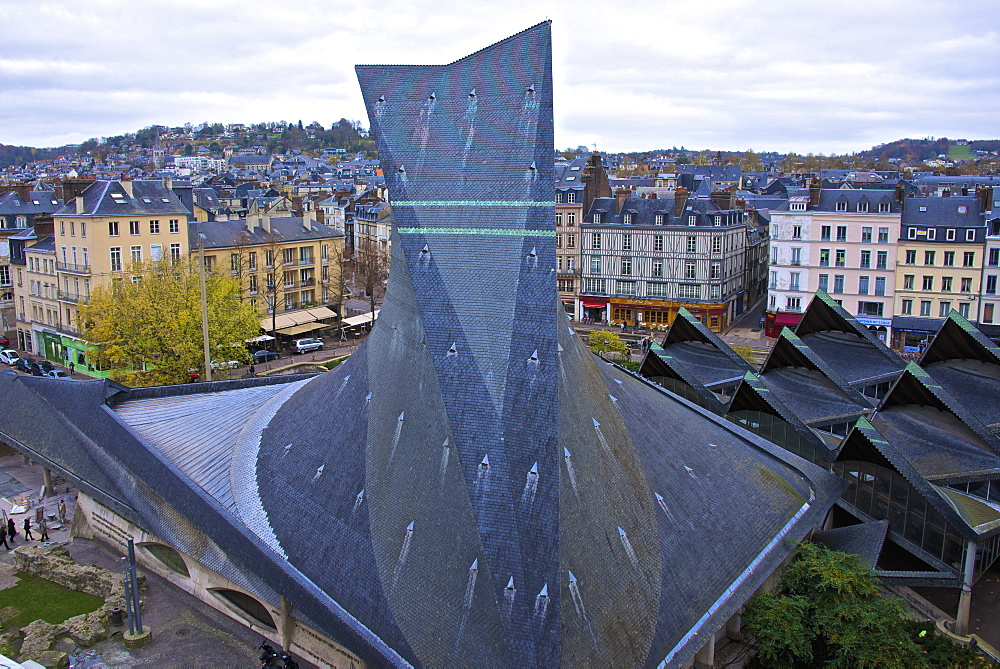 Joan of Arc church roof, and Ancient market place, Rouen, Normandy, France, Europe