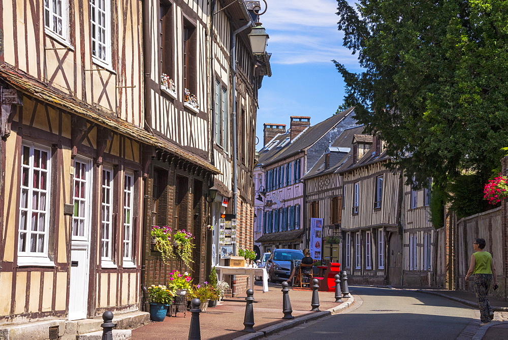 Typical half timbered houses in old town, Lyons la Foret, Eure, Normandy, France, Europe