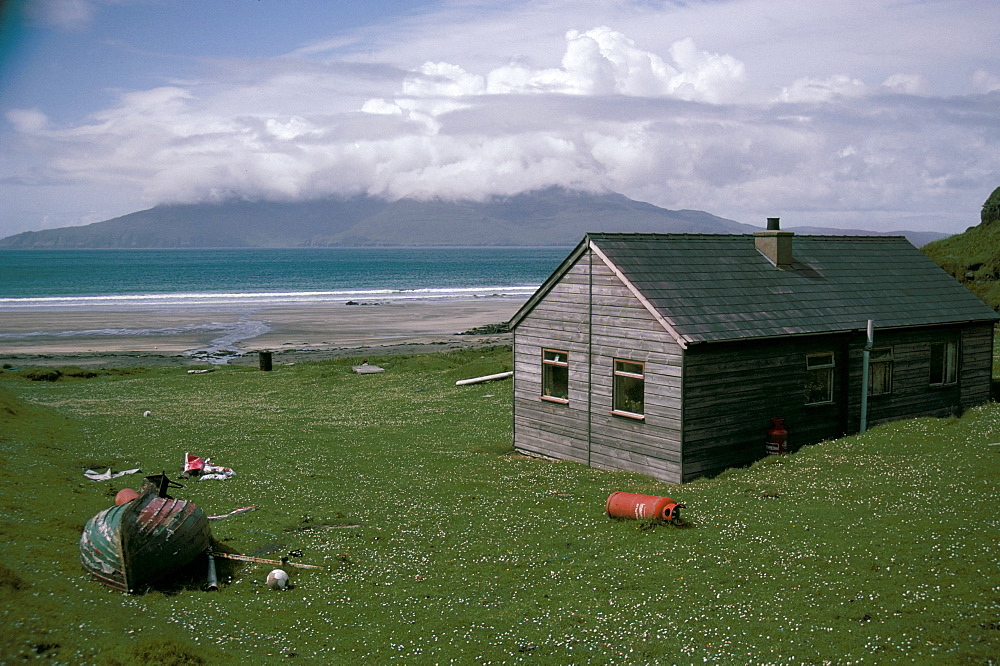 Wooden house, Laig Bay, Isle of Eigg, Inner Hebrides, Scotland, United Kingdom, Europe