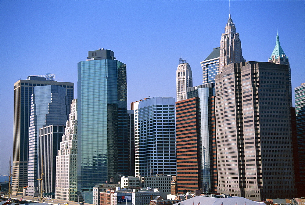 Manhattan skyline from Brooklyn Bridge, New York City, New York, United States of America (U.S.A.), North America