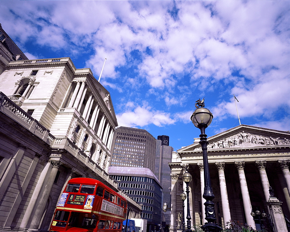 Bank of England and the Royal Exchange, City of London, London, England, United Kingdom, Europe