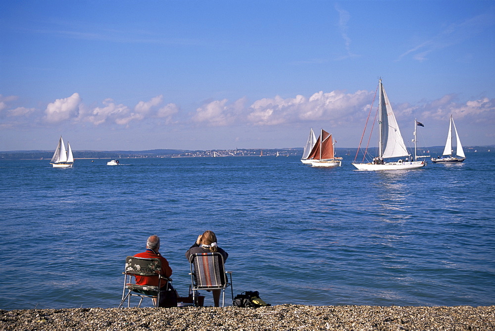 Looking out to sea over the Solent, Portsmouth, Hampshire, England, United Kingdom, Europe