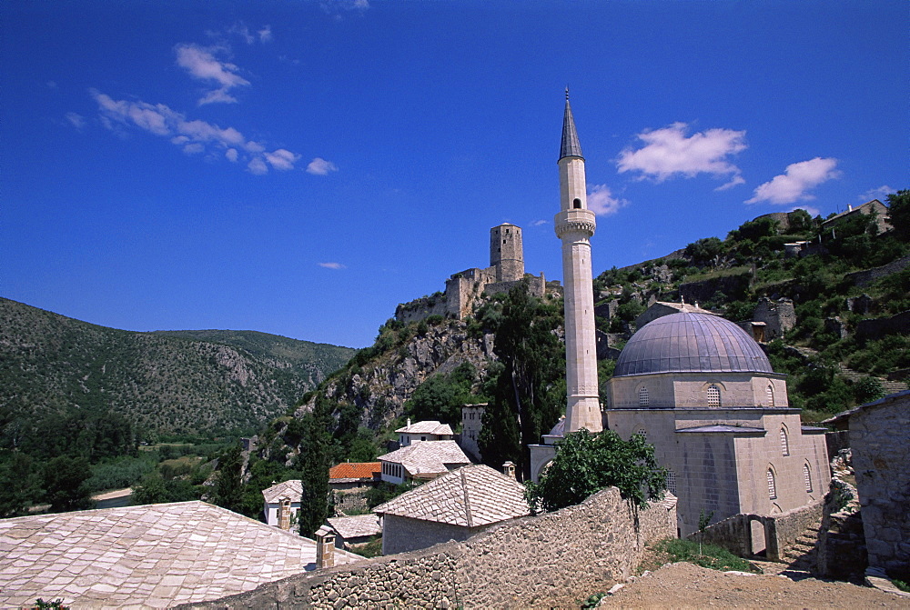 Village with mosque and castle, Pocitelj, Bosnia and Herzegovina, Europe