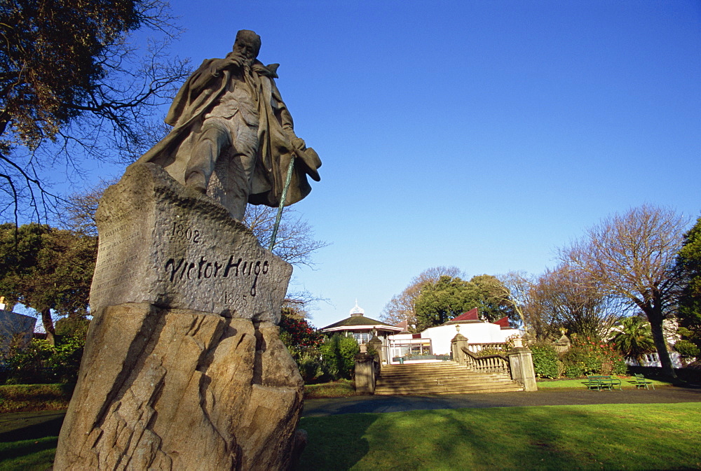 Statue of Victor Hugo, Candie Gardens, St. Peter Port, Guernsey, channel Islands, United Kingdom, Europe