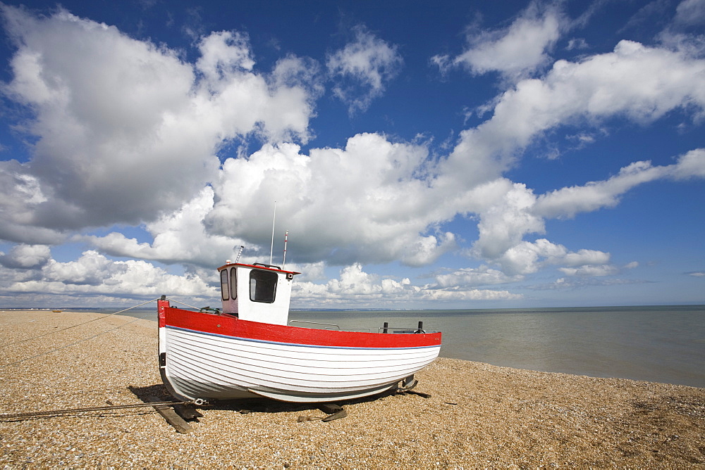 Boat on the beach, Dungeness, Kent, England, United Kingdom, Europe