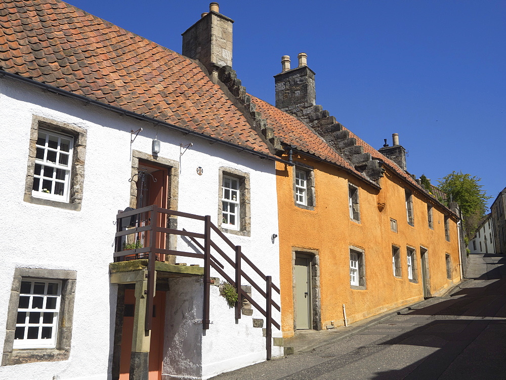 Colourful village houses, Culross, Fife, Scotland, United Kingdom, Europe