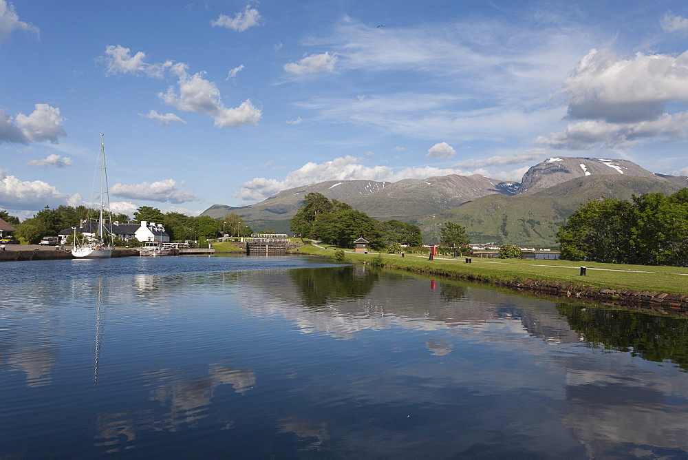 Ben Nevis and Caledonian Canal, Corpach, Fort William, Lochaber, Highlands, Scotland, United Kingdom, Europe