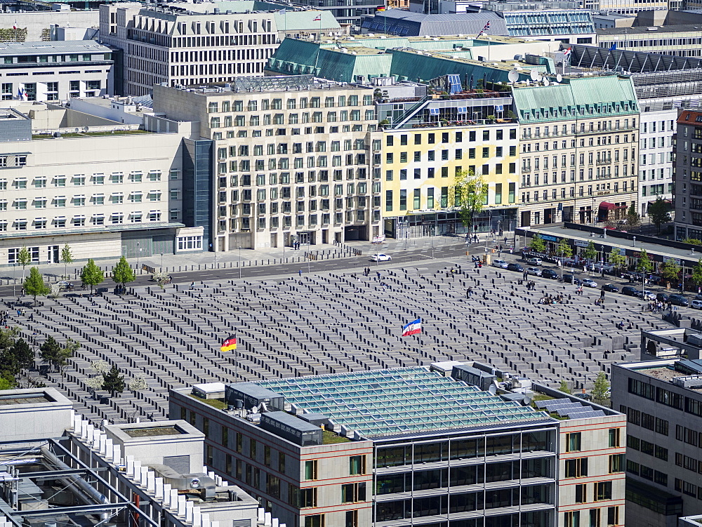 Cityscape view towards the Holocaust Memorial as seen from the viewing platform of the Kollhoff Tower, Berlin, Germany, Europe