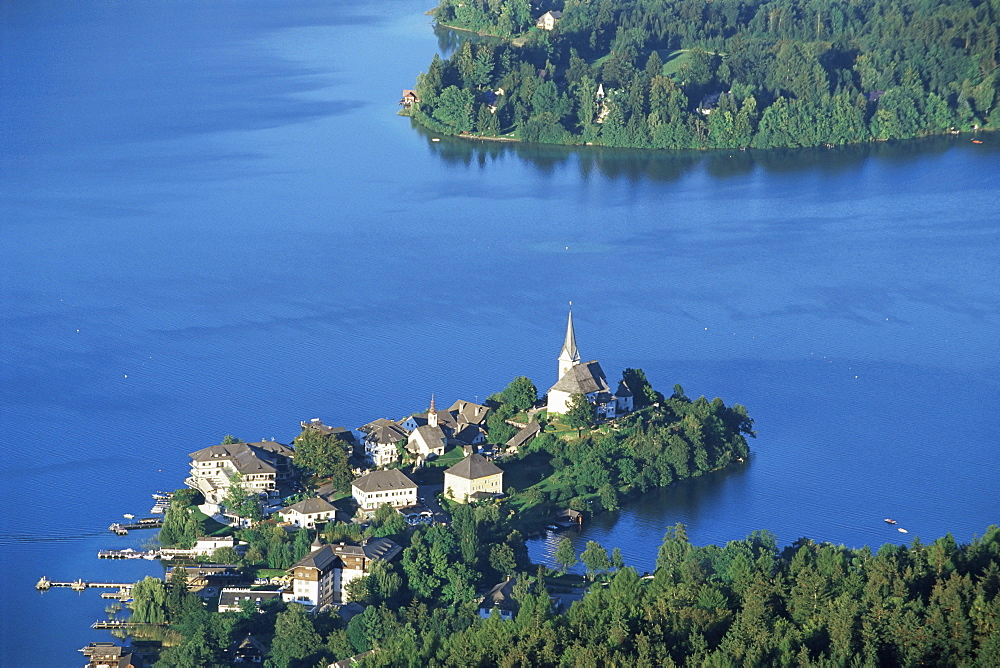 Maria Worth from Pyramidenkogel, Lake Worther, Carinthia, Austria, Europe