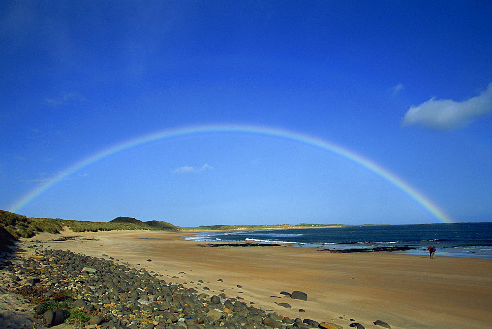 Rainbow over Embleton Bay, Northumbria, England, United Kingdom, Europe