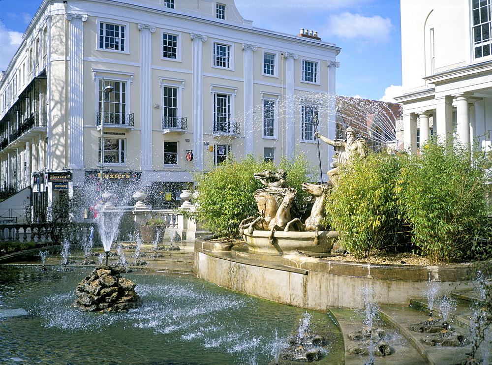 Neptune fountain and the Promenade, Cheltenham, Gloucestershire, England, United Kingdom, Europe