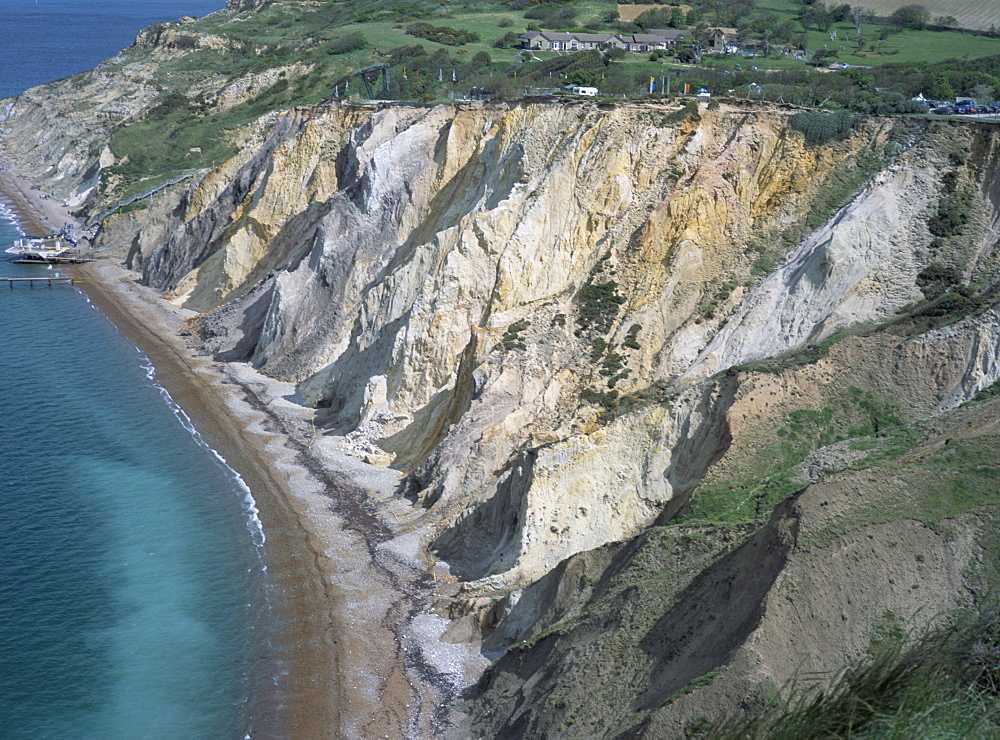 Multi-coloured cliffs on the coast, Alum Bay, Isle of Wight, England, United Kingdom, Europe