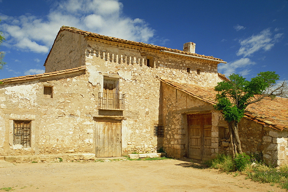 Exterior of traditional stone farmhouse near Teruel in Aragon, Spain, Europe