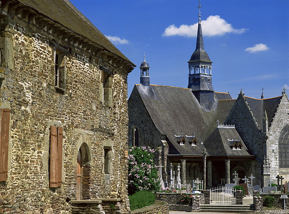 Village houses and church, St. Lery, Morbihan, Brittany, France, Europe