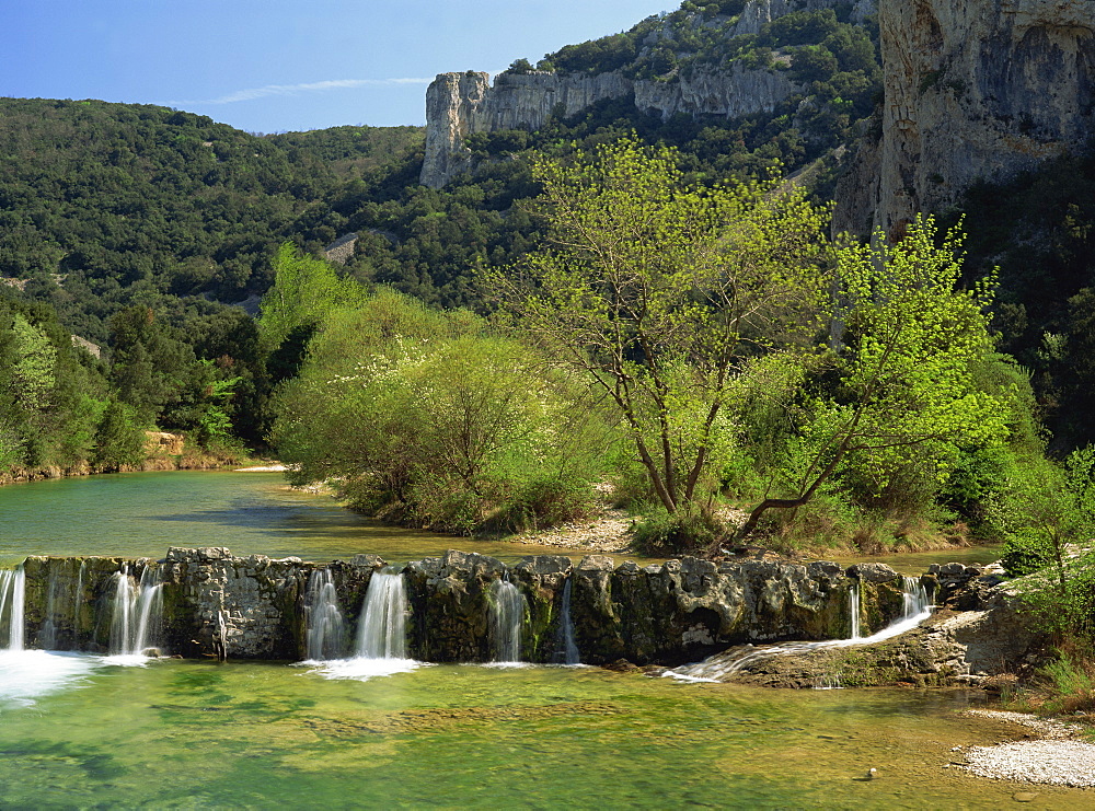 Landscape of the River Ibe near Vallon Pont de l'Arc in Ardeche, Rhone-Alpes, French Alps, France, Europe