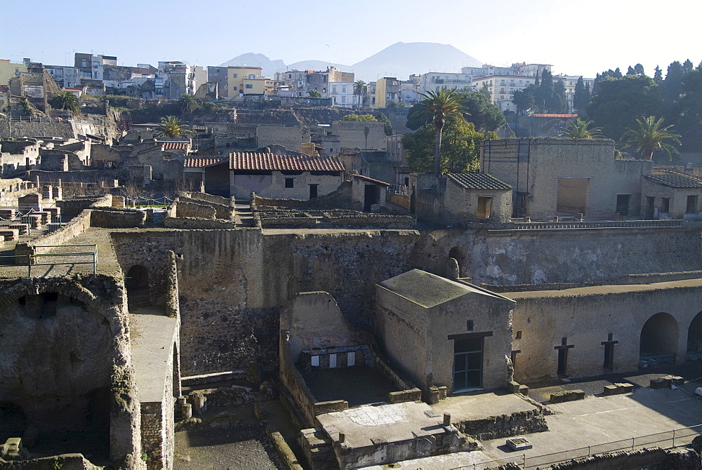 The ruins of Herculaneum, a large Roman town destroyed in 79AD by a volcanic eruption from Mount Vesuvius, UNESCO World Heritage Site, near Naples, Campania, Italy, Europe