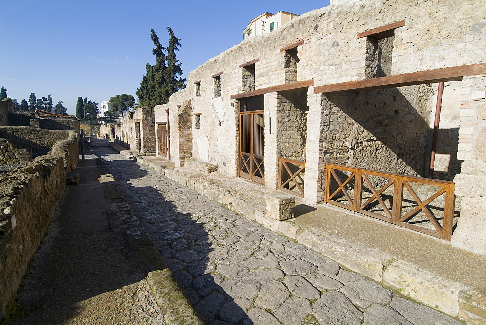 The ruins of Herculaneum, a large Roman town destroyed in 79AD by a volcanic eruption from Mount Vesuvius, UNESCO World Heritage Site, near Naples, Campania, Italy, Europe