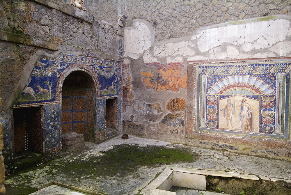 The House of Neptune and Amphitrite, at Herculaneum, a large Roman town destroyed in 79AD by a volcanic eruption from Mount Vesuvius, UNESCO World Heritage Site, near Naples, Campania, Italy, Europe