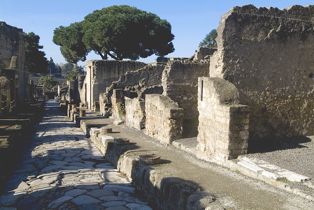 The ruins of Herculaneum, a large Roman town destroyed in 79AD by a volcanic eruption from Mount Vesuvius, UNESCO World Heritage Site, near Naples, Campania, Italy, Europe