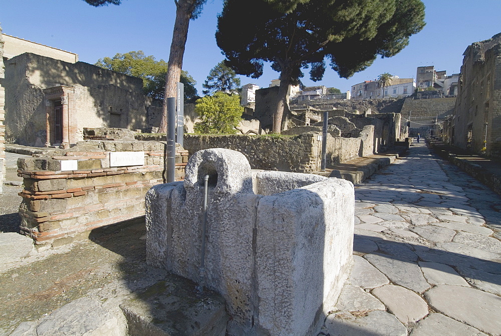 The ruins of Herculaneum, a large Roman town destroyed in 79AD by a volcanic eruption from Mount Vesuvius, UNESCO World Heritage Site, near Naples, Campania, Italy, Europe