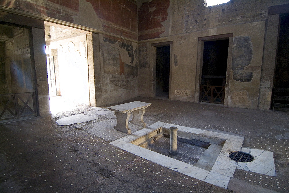 One of the rooms at Herculaneum, a large Roman town destroyed in 79AD by a volcanic eruption from Mount Vesuvius, UNESCO World Heritage Site, near Naples, Campania, Italy, Europe