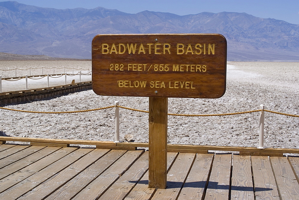 Badwater, the lowest point in North America, Death Valley National Park, California, United States of America, North America