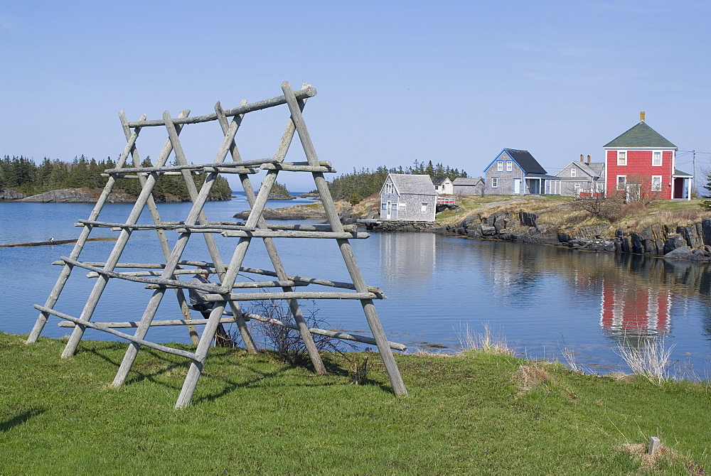 Fish drying racks in the fishing village of Stonehurst South, Nova Scotia, Canada, North America