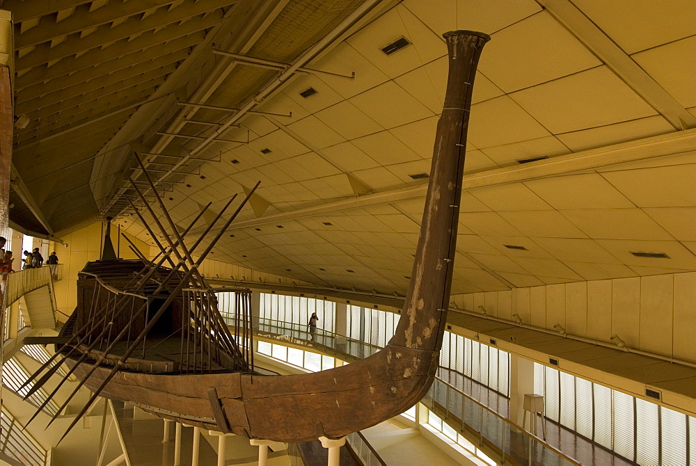 Solar Funeral boat, thought to be at least 4000 years old, in its purpose built museum near the Pyramids, Giza, near Cairo, Egypt, North Africa, Africa