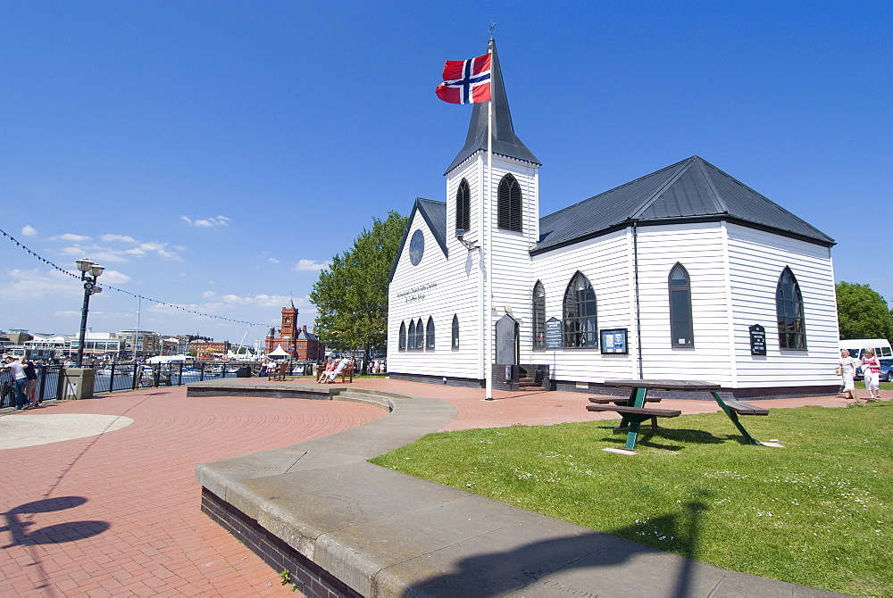 Norwegian Church Arts Centre, formerly Norwegian Sailors' church, now an arts centre, Cardiff Bay, Cardiff, Wales, United Kingdom, Europe