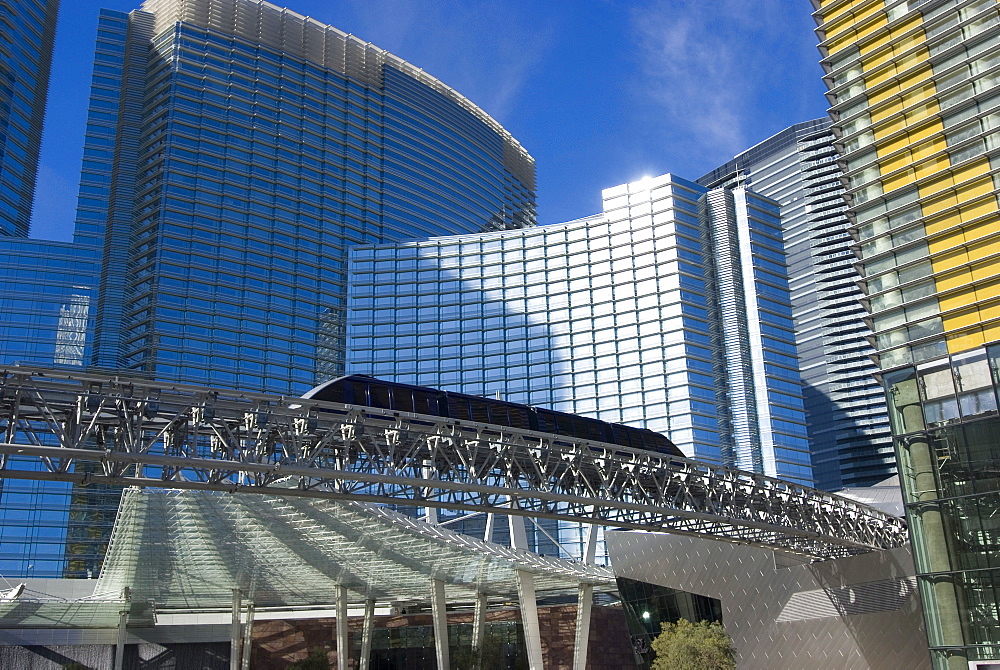 Monorail going through City Center, Las Vegas, Nevada, United States of America, North America