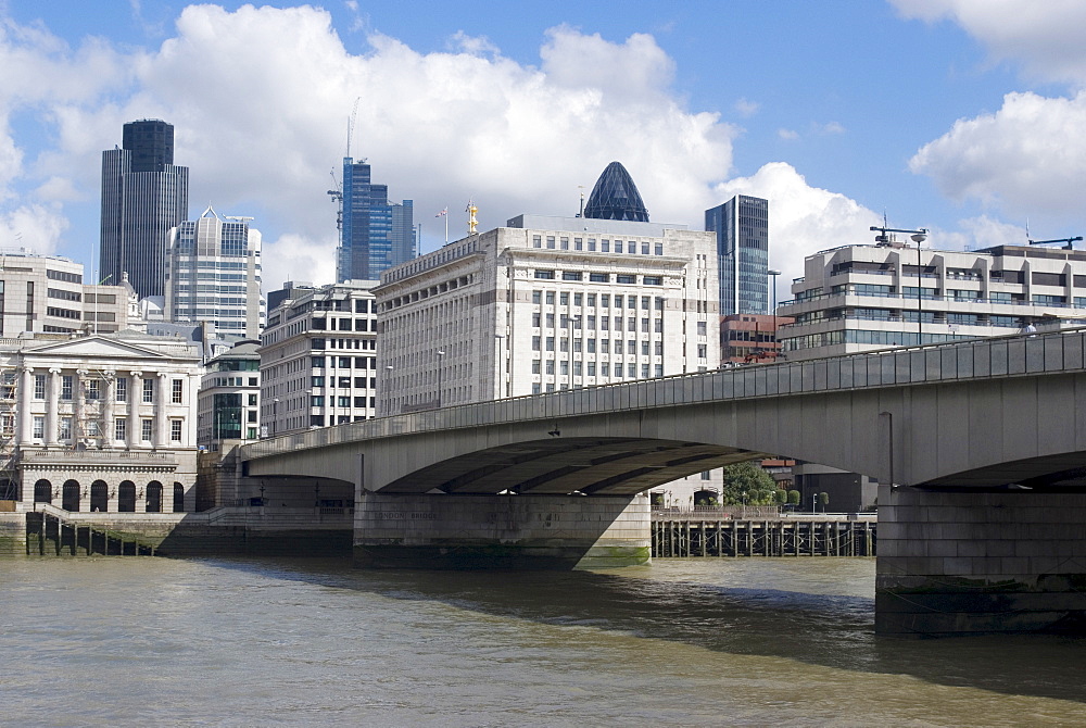 View of London Bridge and the City from the South Bank, London SE1, England, United Kingdom, Europe